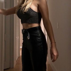 ZARA Madrid Faux Leather Flared Slit Pants